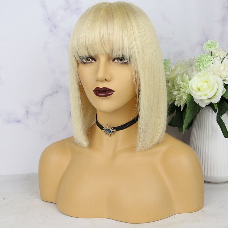 Olivia #613 Blonde Bob With Bang 13 x 6 Lace Front Wig Brazilian Human Hair 03