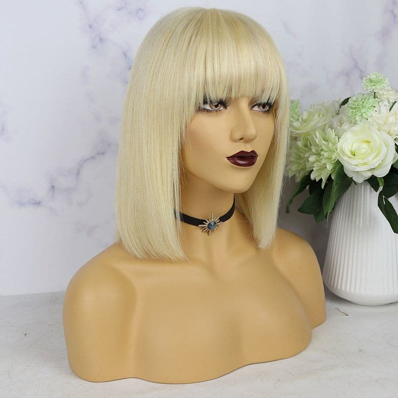 Olivia #613 Blonde Bob With Bang 13 x 6 Lace Front Wig Brazilian Human Hair 04