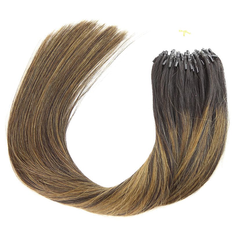 Mixed Chestnut Brown Silky Straight Micro Loop Hair Extensions
