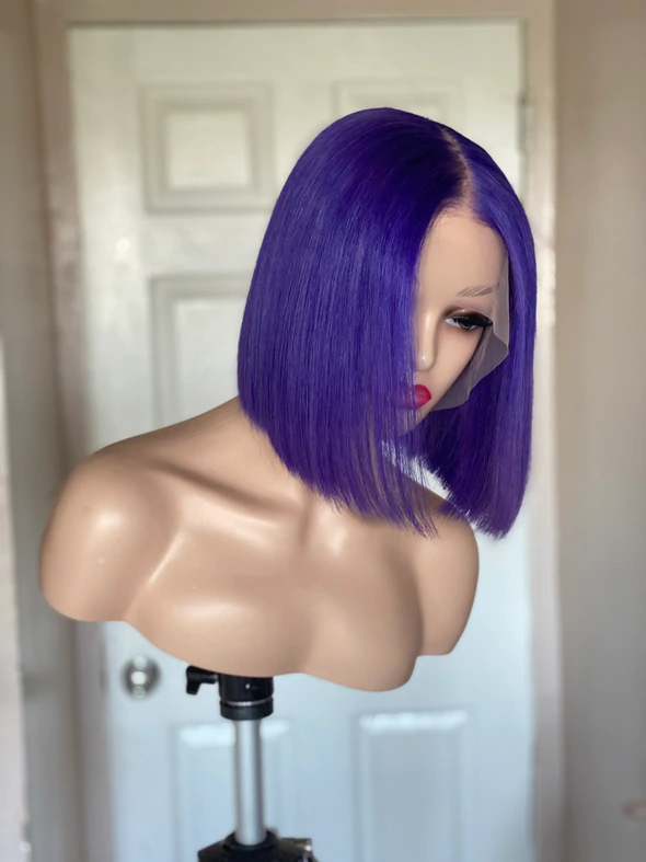 purple straight 13x4 lace front bob wig 1