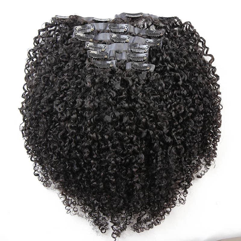 Seamless PU Weft Clip In Hair Extensions Kinky Curly Multi-Textured (2 sets for 14 pcs)