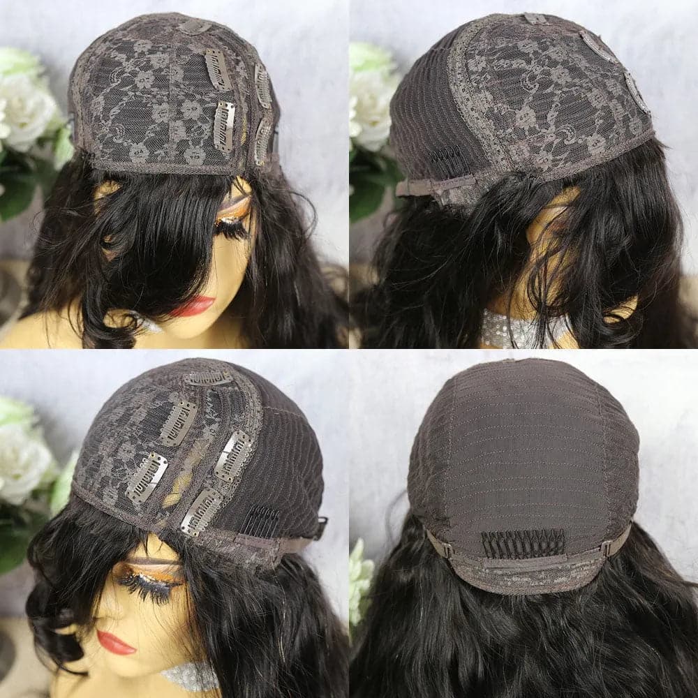 side-part V-part bang wig cap construction