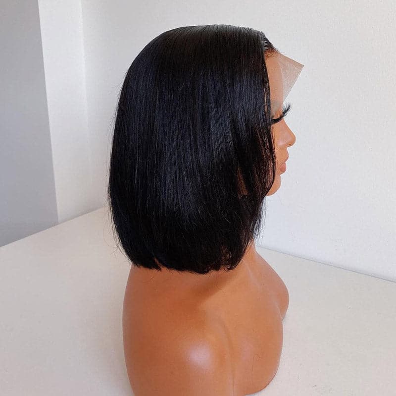 natural bob straight 13x6 lace front bob wig one side