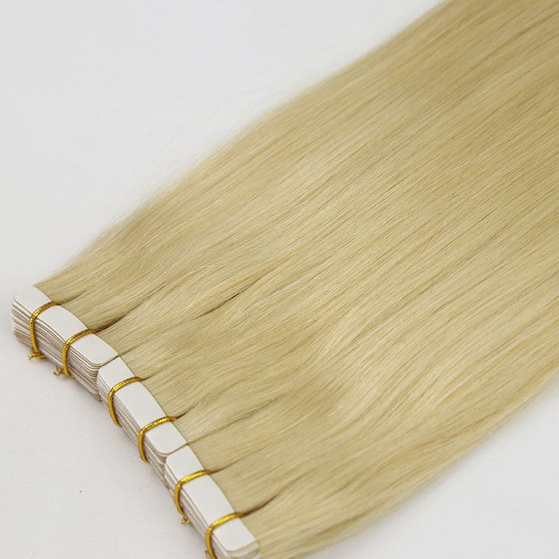 613 Platinum Blonde tape in hair extensions silky straight 01