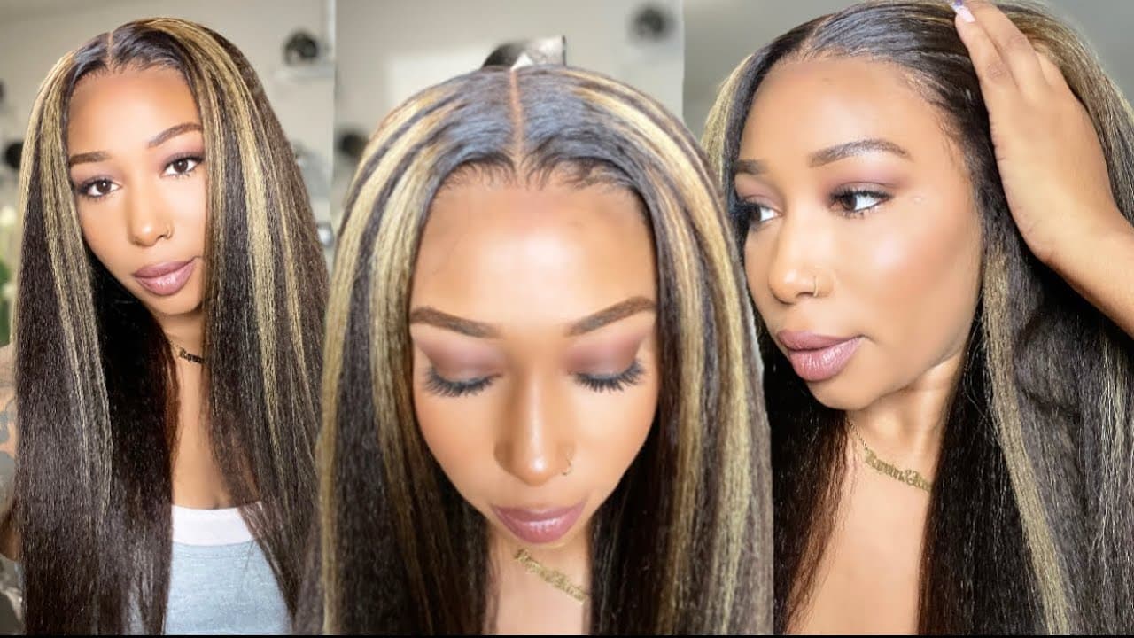 highlighted kinky straight human hair 13x6 lace front wigs 7