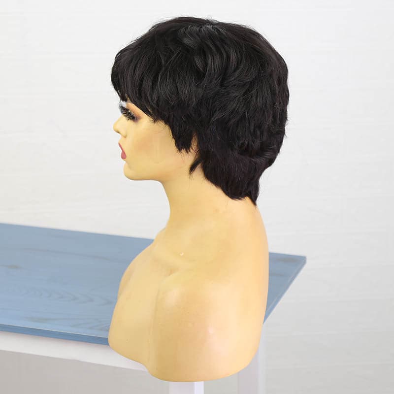 Human Hair Wig with Elastic Cotton Wig Cap for Baldness